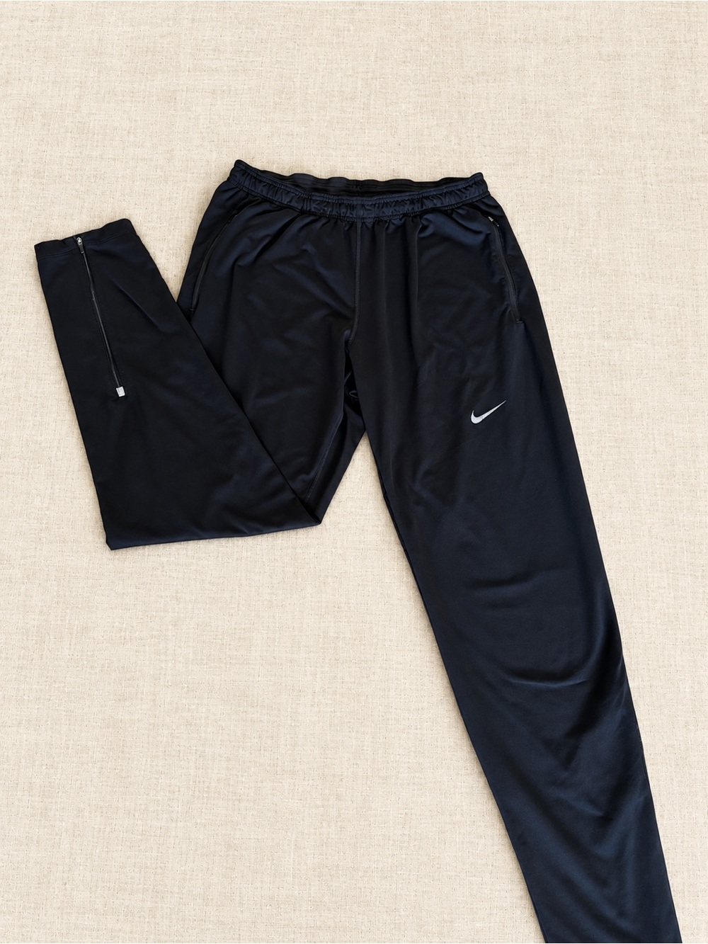 Nike Dri-FIT Mens Large Black Ankle Zip Running Track Pants Joggers